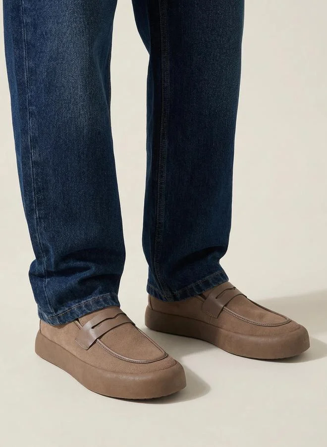 Styli brown Men Brown Suede-Look Loafers for Men | Best Price UAE